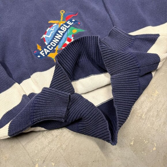 Faconnable Knit Sweater Striped Crewneck 100% Cotton Blue Pullover Small - Picture 7 of 7